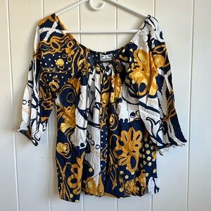 Manuhealii blue gold white Juliette top size XL